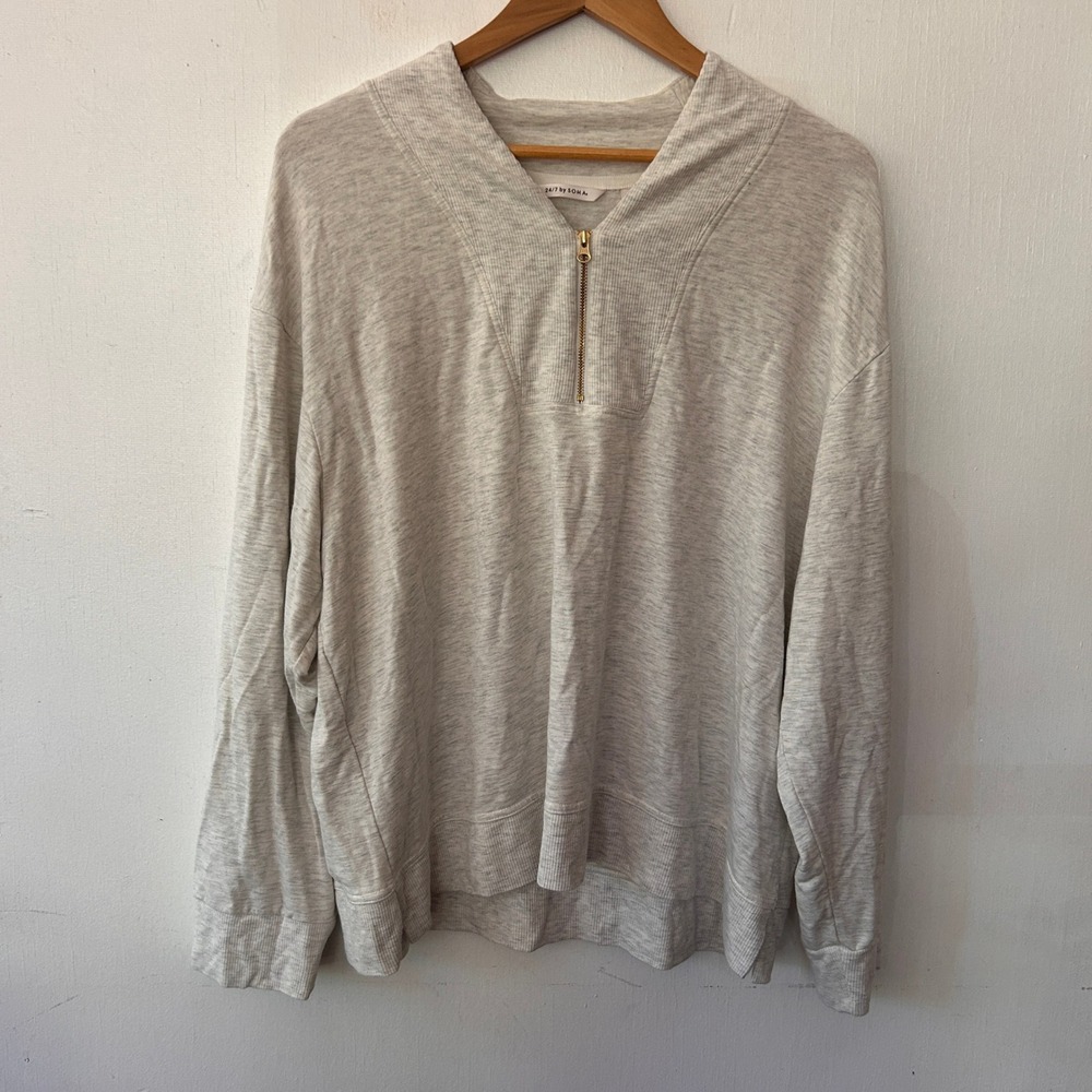 Soma 24/7 Pullover Women XL Grey Heather Quarter Zip Sweatshirt Loungewear Cozy